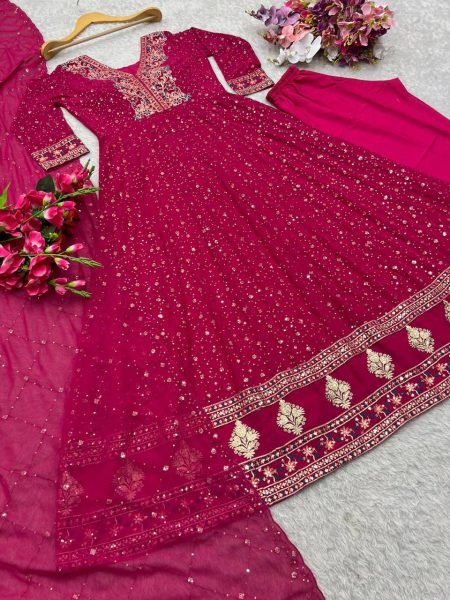 Designer Georgette Anarkali Gown Set 3Pc Stitched with Dupatta   Pants Ready to Wear Partywear by Royal Export at Best Price Ready To Wear Collection
