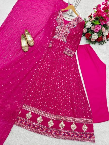 Designer Georgette Anarkali Gown Set 3Pc Stitched with Dupatta   Pants Ready to Wear Partywear by Royal Export at Best Price Ready To Wear Collection