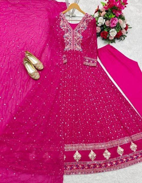 Designer Georgette Anarkali Gown Set 3Pc Stitched with Dupatta   Pants Ready to Wear Partywear by Royal Export at Best Price Ready To Wear Collection