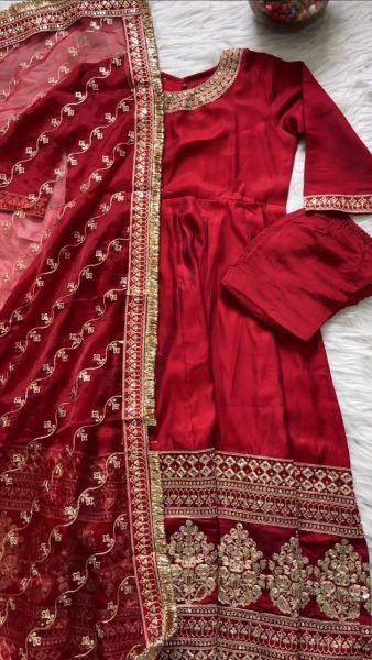Designer Sequence Work Vanilla Silk Suit  Ready To Wear Collection