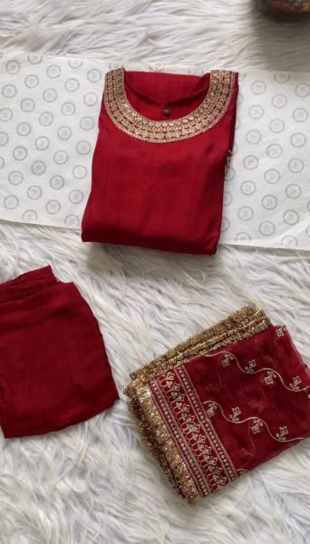 Designer Sequence Work Vanilla Silk Suit  Ready To Wear Collection