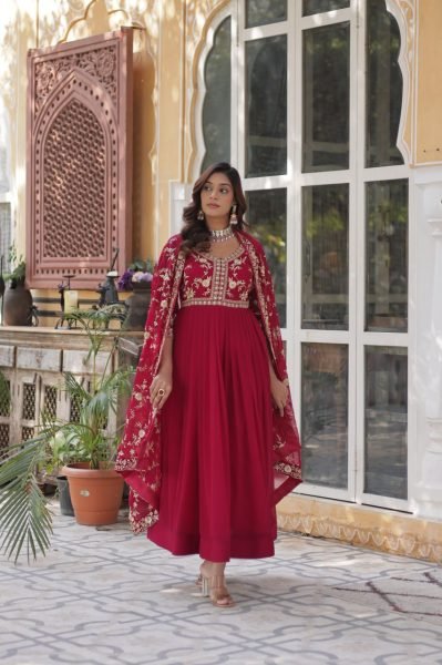 Designer Sequins   Zari Gown with Fancy Neck   Dupatta Fully Stitched Party Wear Anarkali Kurtis 