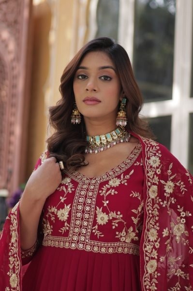 Designer Sequins   Zari Gown with Fancy Neck   Dupatta Fully Stitched Party Wear Anarkali Kurtis 