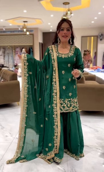 designer sharara palazzo suit in soft crepe sequin detailed dupatta for celebration looks Ready To Wear Collection