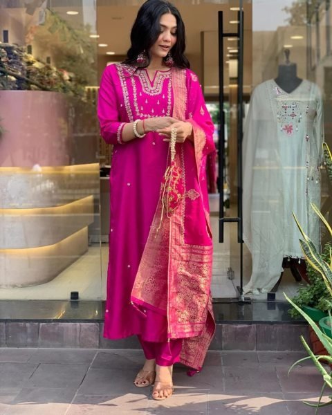 Designer Silk Kurti With Bottom And Dupatta  3 Piece Kurti Set