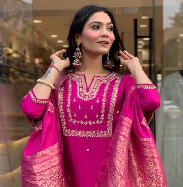 Designer Silk Kurti With Bottom And Dupatta  3 Piece Kurti Set