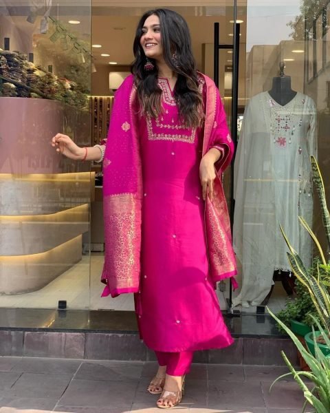 Designer Silk Kurti With Bottom And Dupatta  3 Piece Kurti Set