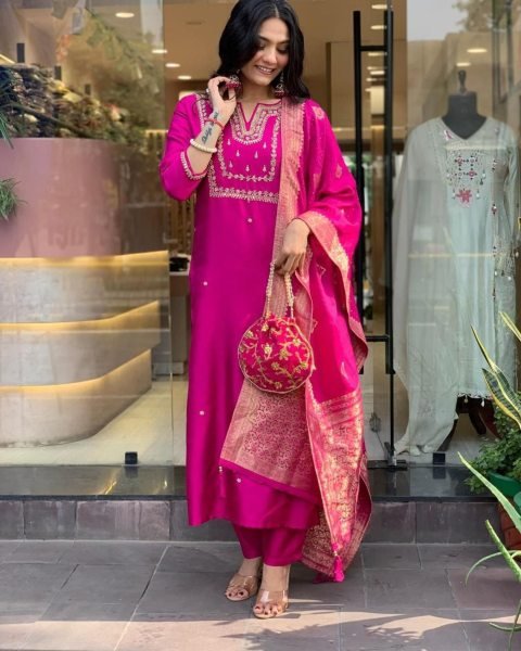 Designer Silk Kurti With Bottom And Dupatta  3 Piece Kurti Set