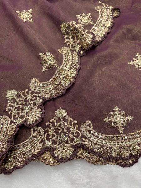 designer soft silk saree with scallop border premium zari embroidery look Embroidery Sarees Wholesale