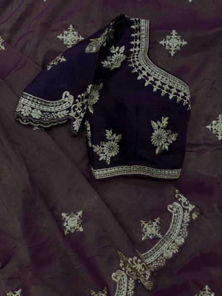 designer soft silk saree with scallop border premium zari embroidery look Embroidery Sarees Wholesale