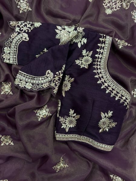 designer soft silk saree with scallop border premium zari embroidery look Embroidery Sarees Wholesale