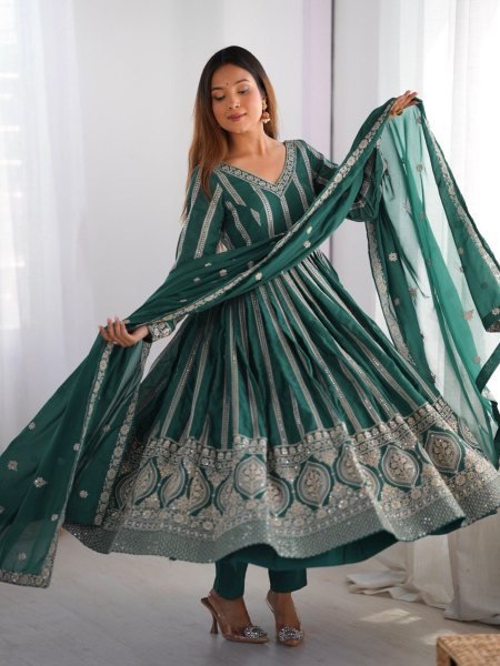 Designer Star Georgette Gown with Sequin Embroidery Dupatta Ready to Wear Party Set at Wholesale Price Georgette Kurti 