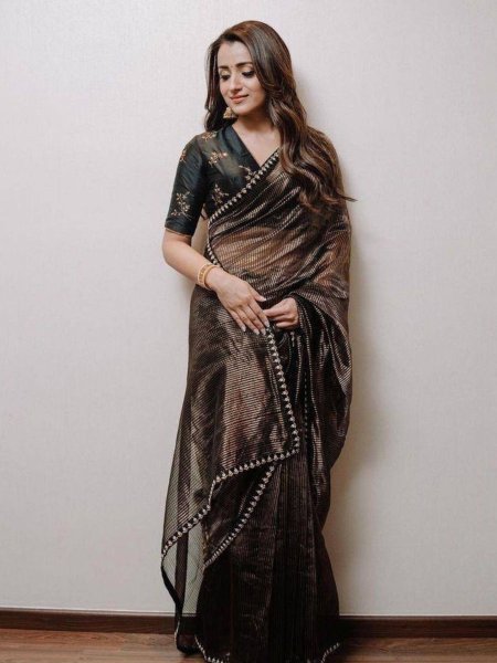 Designer Tissue Saree with Embroidered Blouse Inspired by Trisha Krishnan Bollywood Fancy Sarees Wholesale