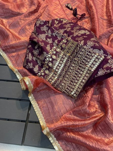 Designer Tissue Silk Saree With Fancy Lace For Women Silk Sarees Wholesale