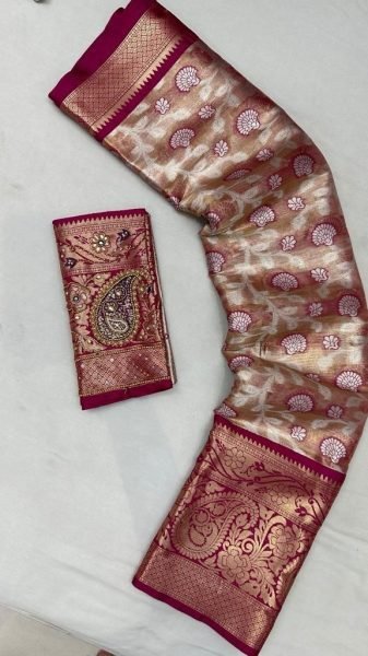 Designer Tissue Silk Saree With Meenakari And Rich Pallu Silk Sarees Wholesale