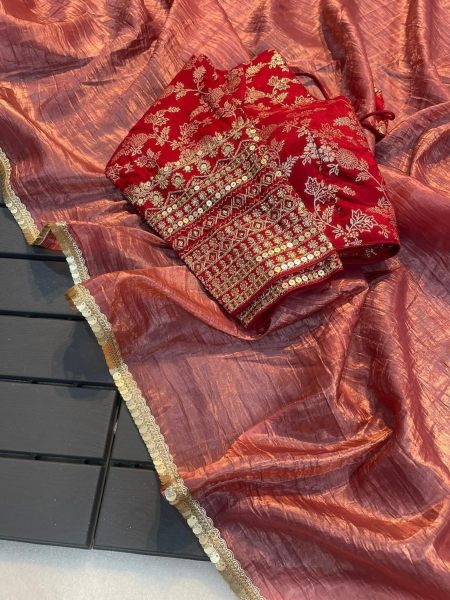 Designer Tissue Silk Saree With Fancy Lace For Women Silk Sarees Wholesale