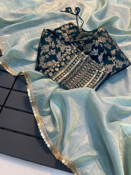 Designer Tissue Silk Saree With Fancy Lace For Women Silk Sarees Wholesale