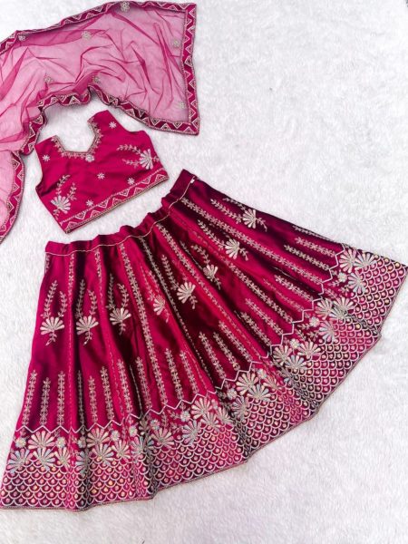 Designer Velvet Lehnga for Kids with embroidery work  