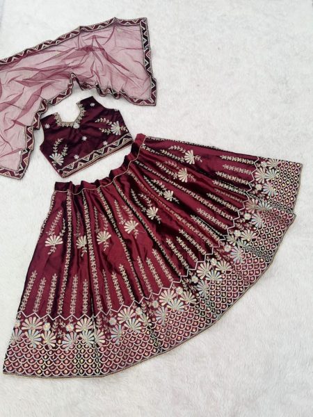 Designer Velvet Lehnga for Kids with embroidery work  Girls Wear