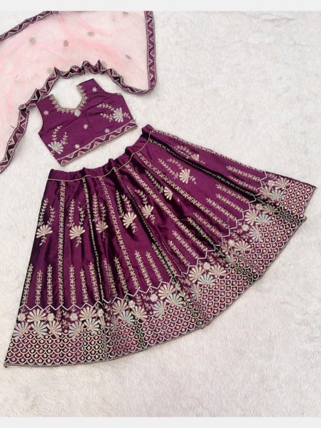 Designer Velvet Lehnga for Kids with embroidery work  Girls Wear