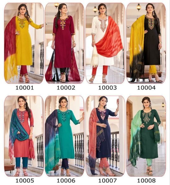 Designer Viscose Dobby With Embroidery Work Kurti Set  3 Piece Kurti Set