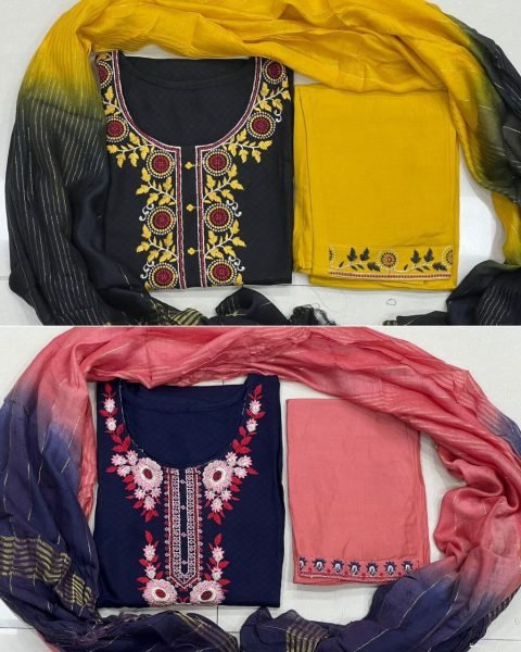 Designer Viscose Dobby With Embroidery Work Kurti Set  3 Piece Kurti Set
