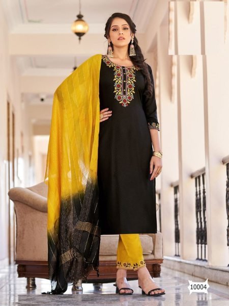 Designer Viscose Dobby With Embroidery Work Kurti Set  3 Piece Kurti Set