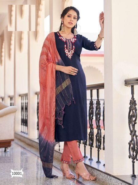 Designer Viscose Dobby With Embroidery Work Kurti Set  3 Piece Kurti Set