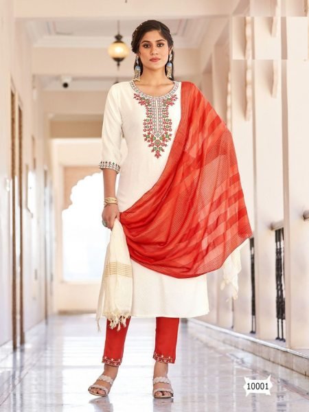 Designer Viscose Dobby With Embroidery Work Kurti Set  3 Piece Kurti Set