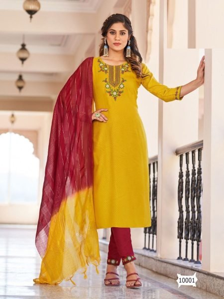 Designer Viscose Dobby With Embroidery Work Kurti Set  3 Piece Kurti Set
