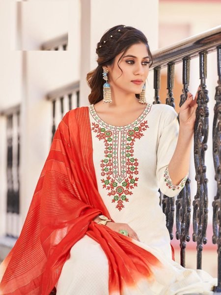 Designer Viscose Dobby With Embroidery Work Kurti Set  3 Piece Kurti Set