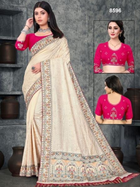 Designer Wedding Kanchipuram Silk Saree with Kashmiri Embroidery & Stone Work Sarees 