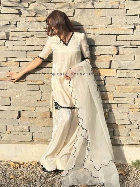 Designer White Farsi Salwar Set in Jimichu Silk Premium Ethnic Style with Dupatta Set 