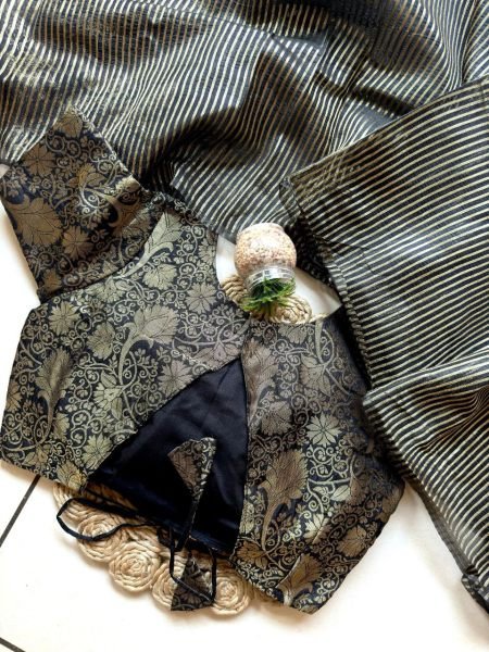 Designer Zari Stripe Saree in Soft Organza with Jacquard Blouse Premium Collection Organza Sarees Wholesale