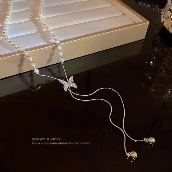 Korean Style Pearl Tie Chain with Butterfly Charm Luxury Everyday Look Fashion Accessories Wholesale