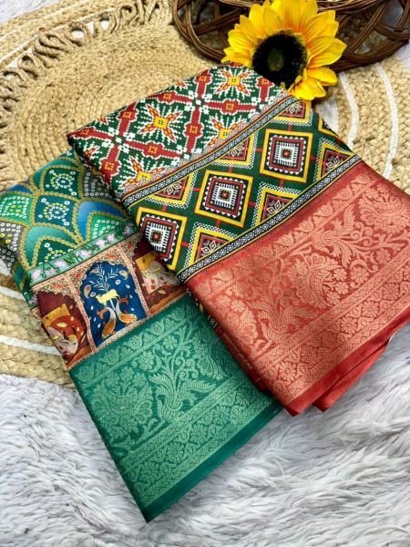 Digital Bandhani Sarees with Foil Mirror Border & Contrast Pallu At Manufacturer Rate Bandhej Sarees Wholesale