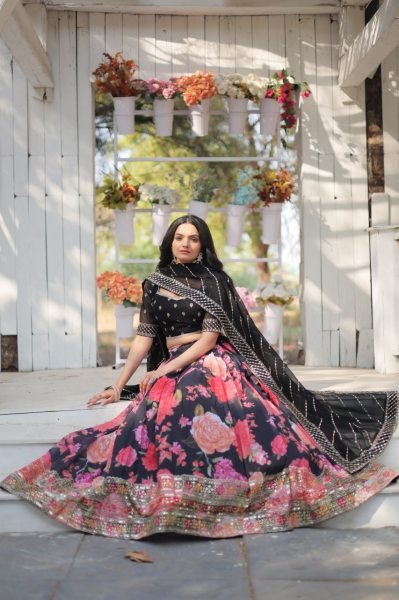 Digital Printed Faux Georgette Sequence Lehenga Choli  Designer Lehenga Choli