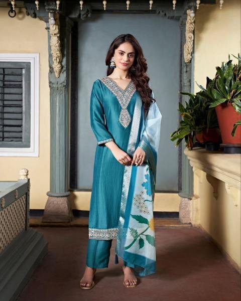Dipali Embroidered Viscose Chanderi Straight Kurta with Jacquard Dupatta For Woman 3 Piece Kurti Set