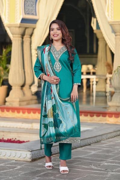 Dipali Embroidered Viscose Chanderi Straight Kurta with Jacquard Dupatta For Woman 3 Piece Kurti Set