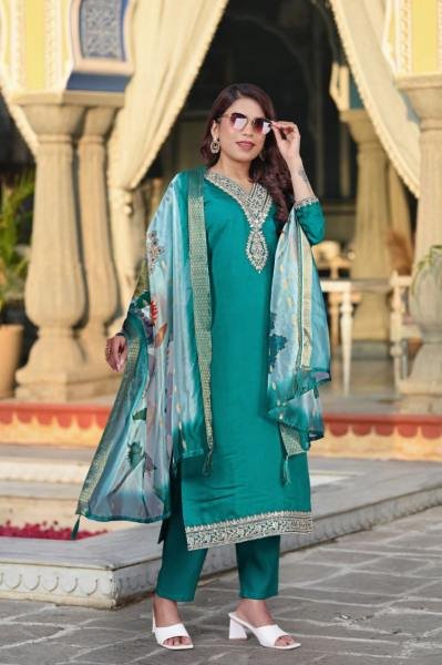 Dipali Embroidered Viscose Chanderi Straight Kurta with Jacquard Dupatta For Woman 3 Piece Kurti Set