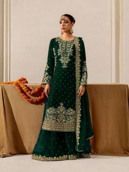 Divine Green Fully Stitched Velvet Suit with Coding Sequence Work for Wedding Wear  Ready To Wear Suit