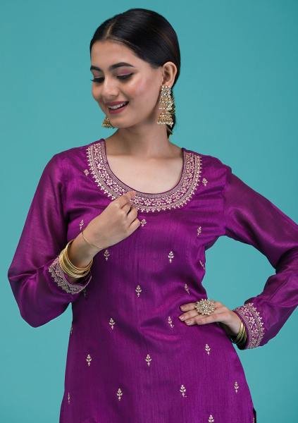 Diwali Special Purple Embroidery Sharara Set For Woman At Wholesale Rate Embroidery Kurtis 