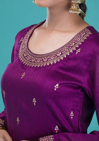 Diwali Special Purple Embroidery Sharara Set For Woman At Wholesale Rate Embroidery Kurtis 