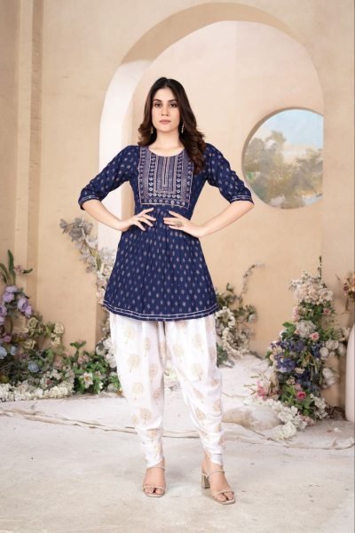 Dothi Patiyala in beatiful colour with Embroidery  Neak work  Tunics kurti