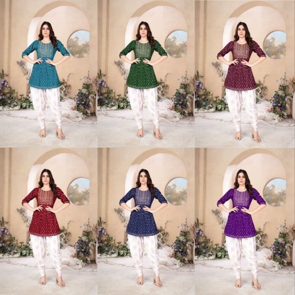Dothi Patiyala in beatiful colour with Embroidery  Neak work  Tunics kurti