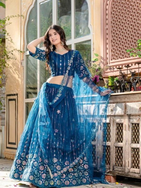 Draped in Elegance Soft Net Lehenga Set with Sequin   Embroidery for Bridal Festive Edit 