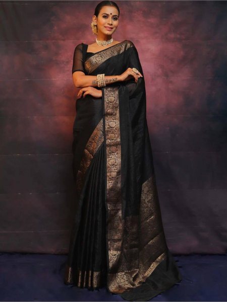  Dream Wedding Look Black Lichi Silk Banarasi Saree Collection Banarasi Saree Wholesale