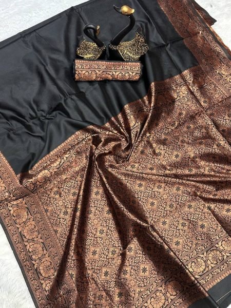  Dream Wedding Look Black Lichi Silk Banarasi Saree Collection Banarasi Saree Wholesale