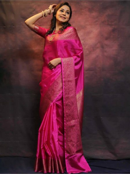  Dream Wedding Look Pink Lichi Silk Banarasi Saree Collection Banarasi Saree Wholesale