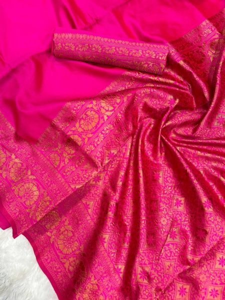  Dream Wedding Look Pink Lichi Silk Banarasi Saree Collection Banarasi Saree Wholesale